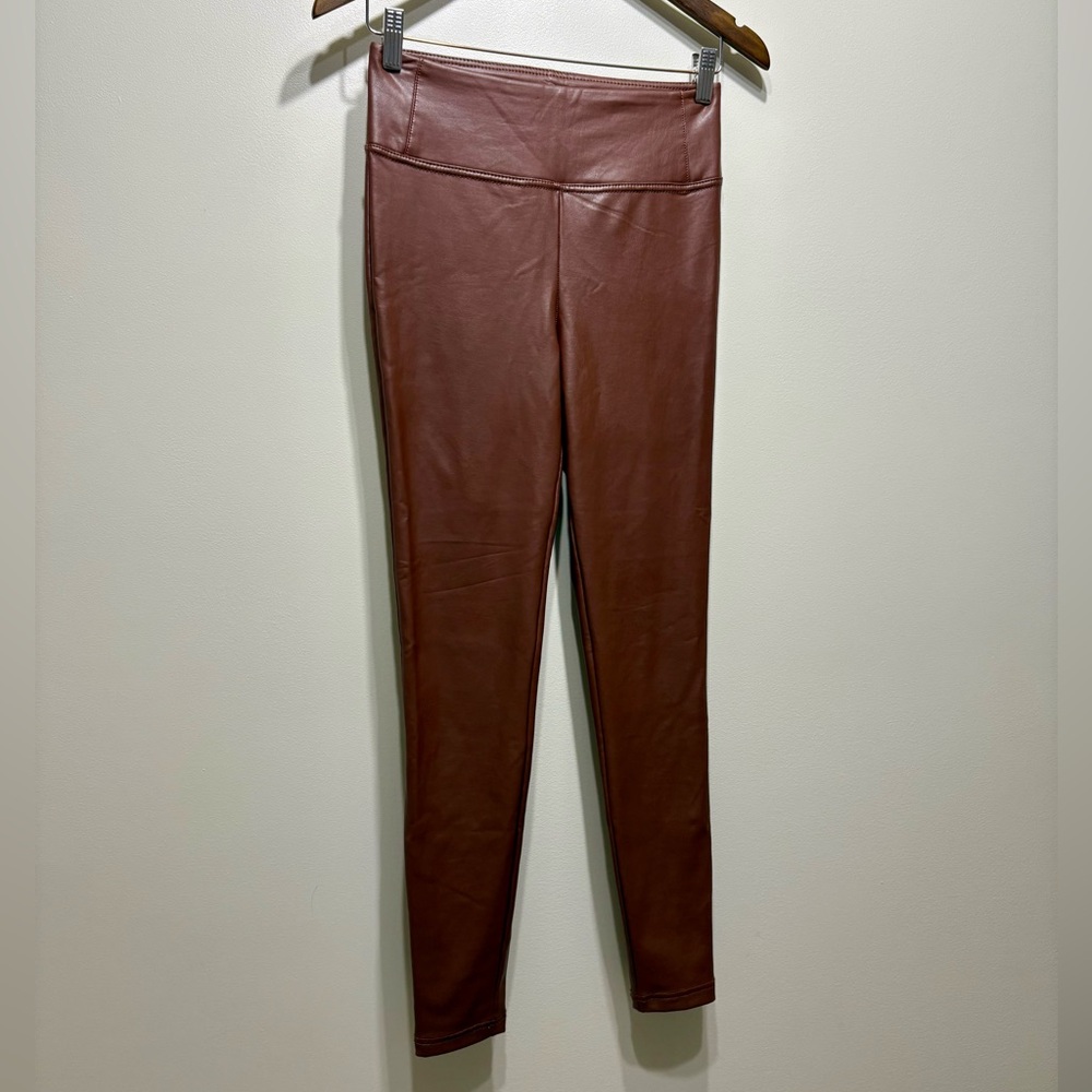 Dex Faux Leather High Rise Waist Skinny Leg Fit Stretchy Leggings Pants Brown